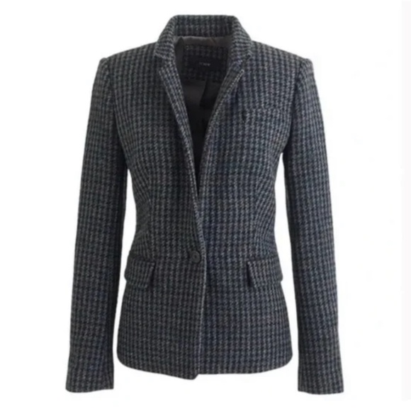 J. Crew Sz 4 Regent Houndstooth Wool Blue Green Blazer - Picture 2 of 10